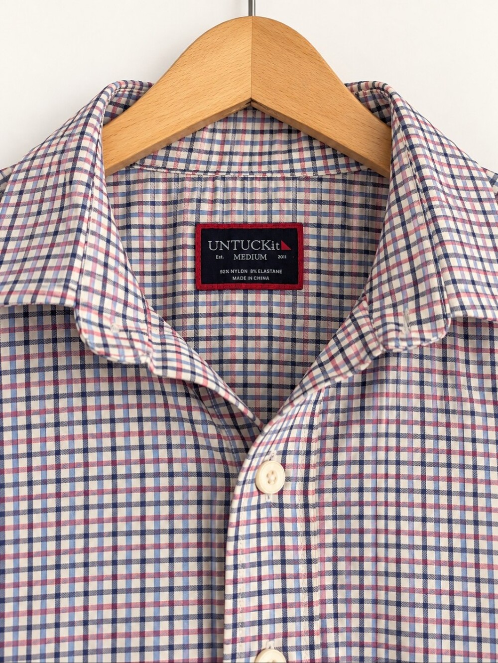 UNTUCKit Men’s Medium Plaid Button Down Shirt Blue Pink White Long Sleeve